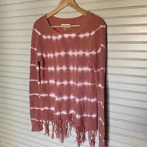 Knox Rose Dusty Pink Tie Dye Fringe Sweater Size M